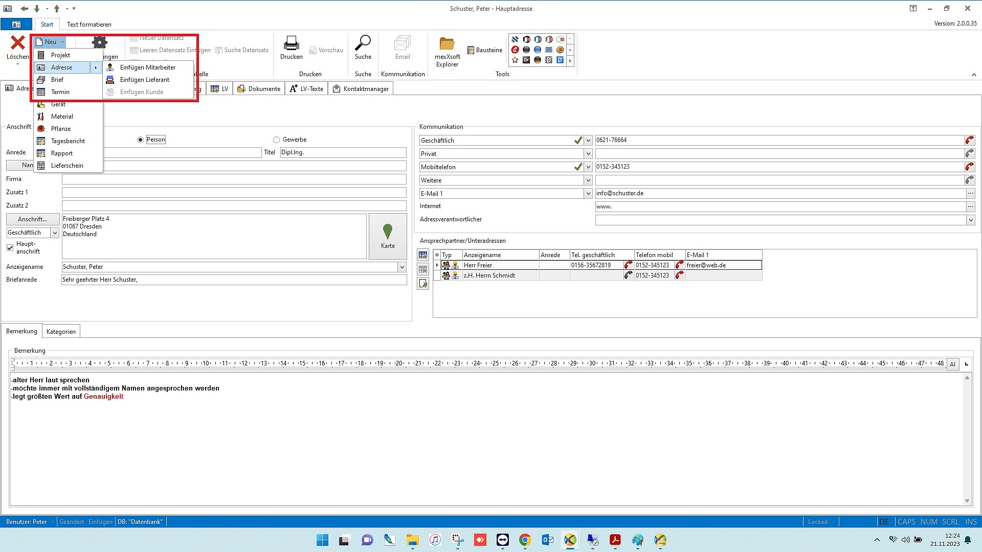 mexXsoft X2 – Adresse typisieren