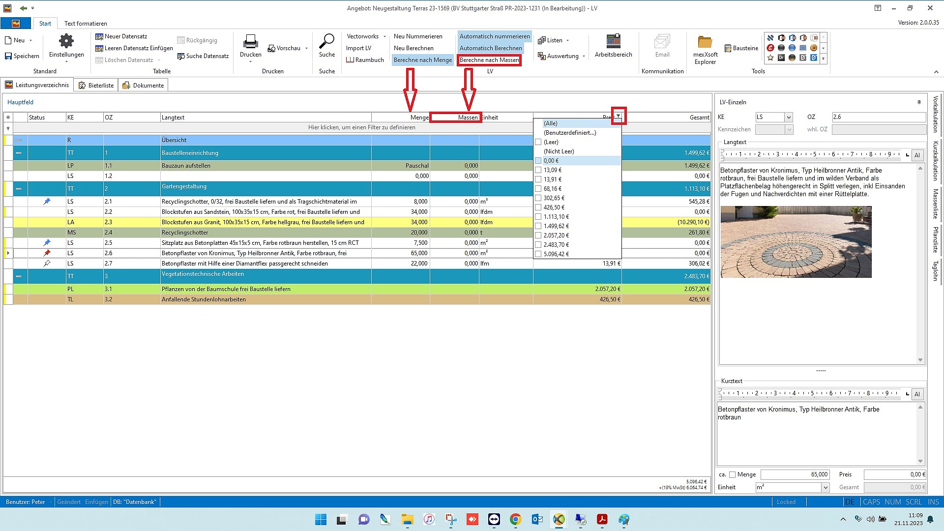 mexXsoft X2 – Berechne nach Massen