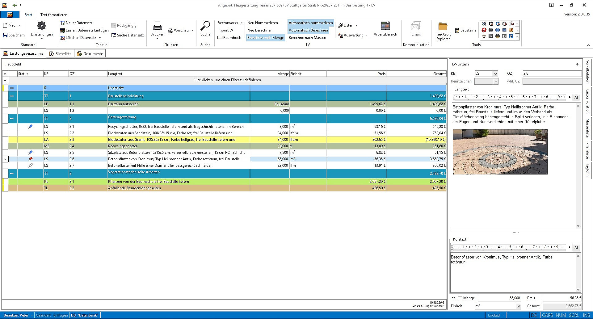 mexXsoft X2 – Gefülltes Leistungsverzeichnis
