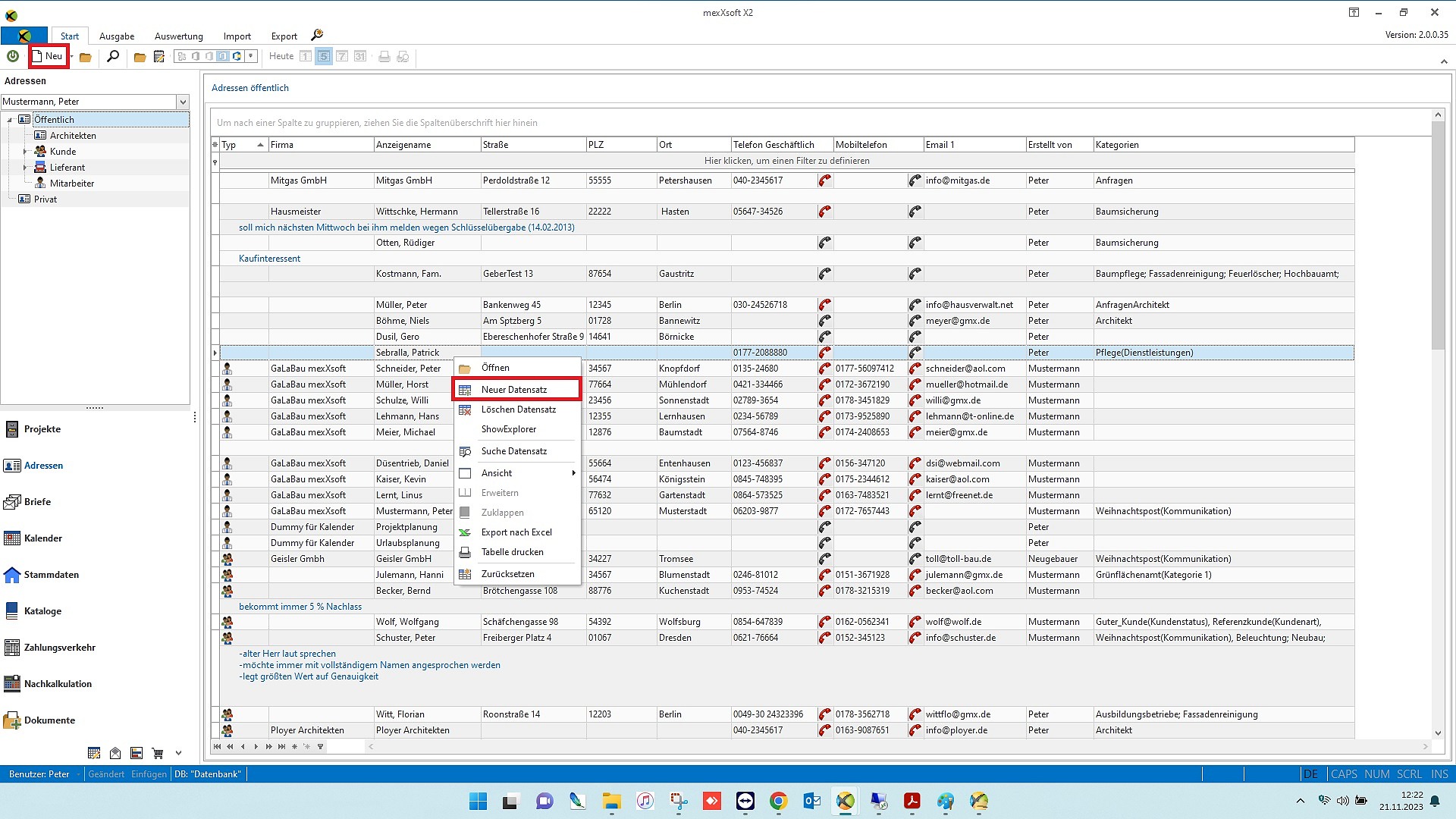mexXsoft X2 – Neue Adresse anlegen