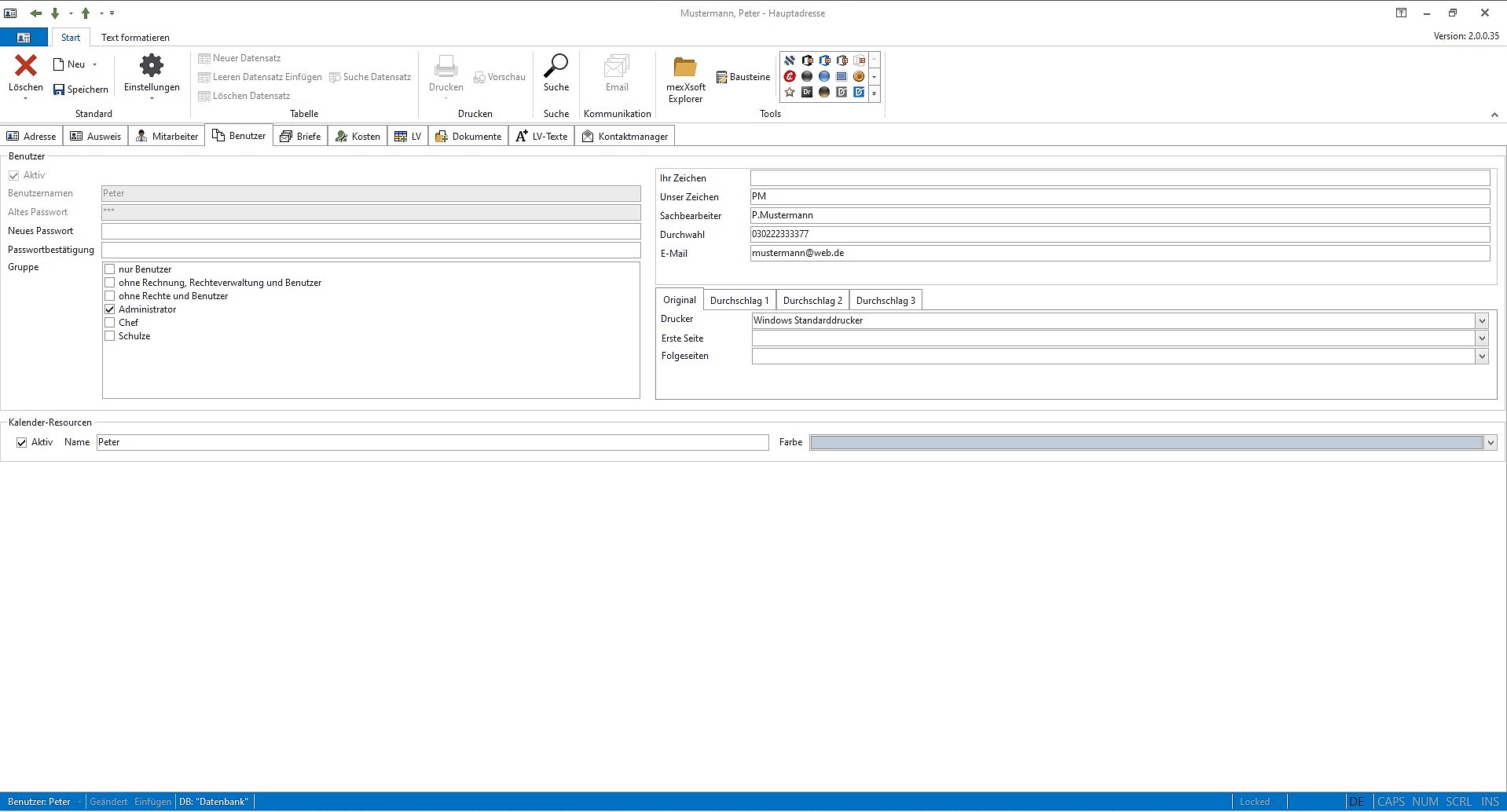 mexXsoft X2 – Neuer Benutzer