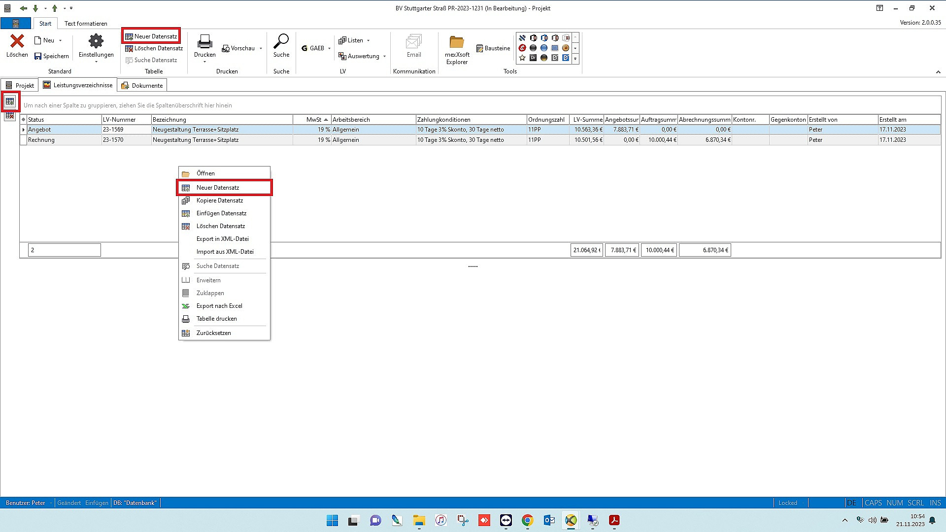 mexXsoft X2 – Neues LV anlegen