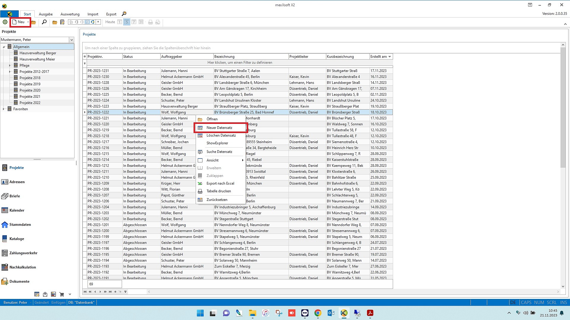 mexXsoft X2 – Neues Projekt anlegen