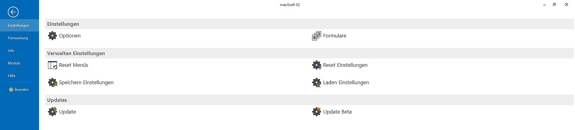 mexXsoft X2 – Optionen