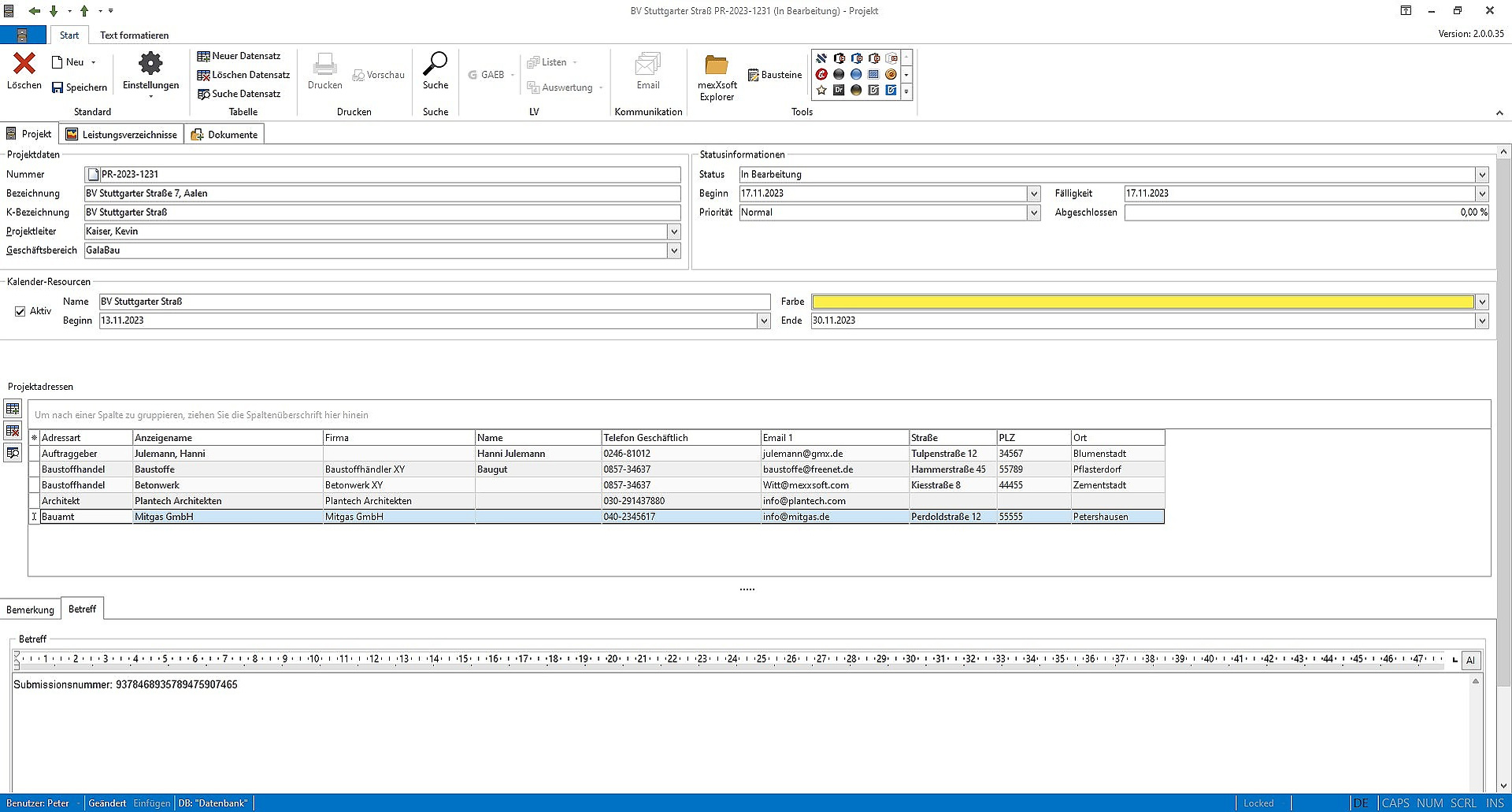 mexXsoft X2 – Projektfenster