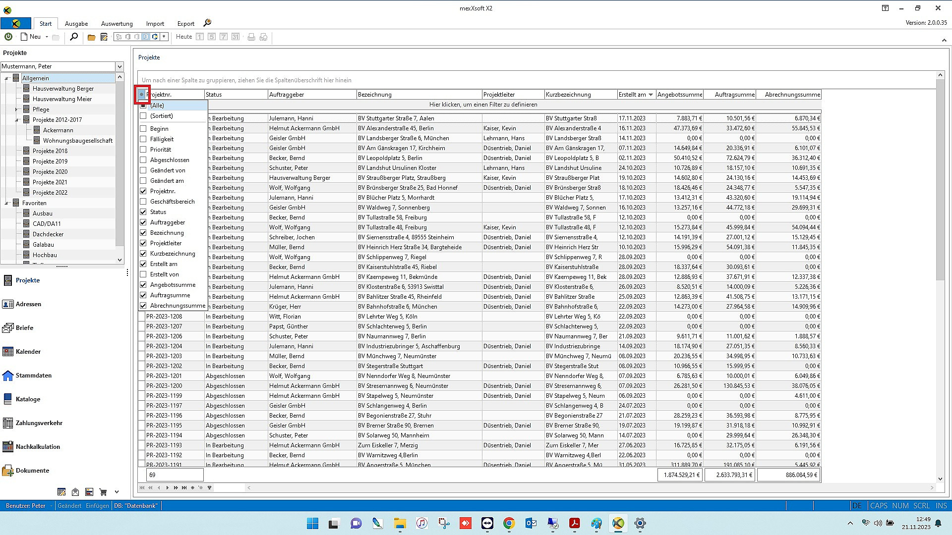 mexXsoft X2 – Startfenster