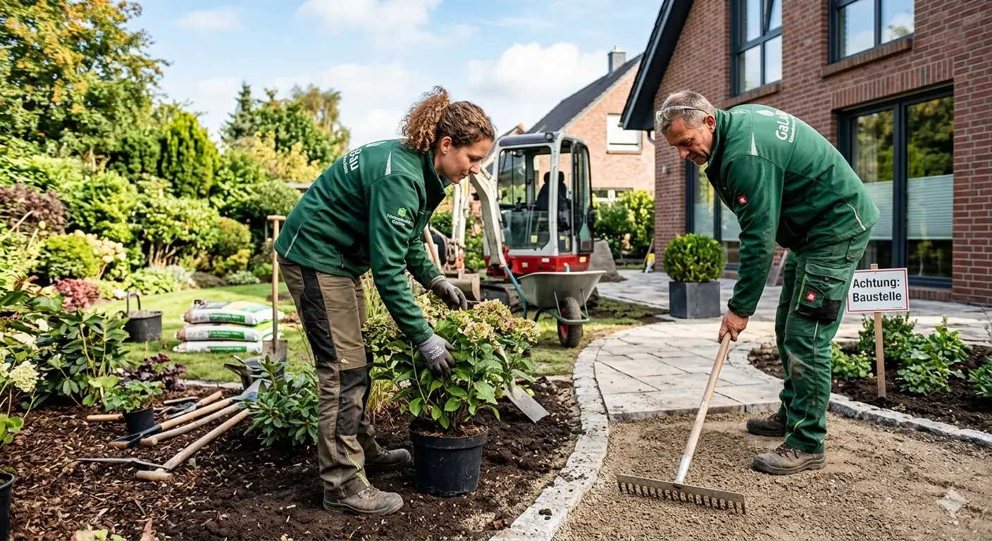 mexXsoft X2 GaLaBau-Software – Projektübersicht auf dem Laptop in einer modernen Gartenanlage